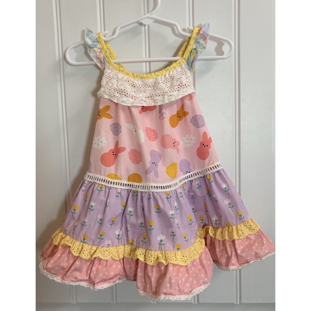 Matilda Jane Girls Size 2 Easter Bunny Egg Tiered Ruffle Dress Cottagecore
